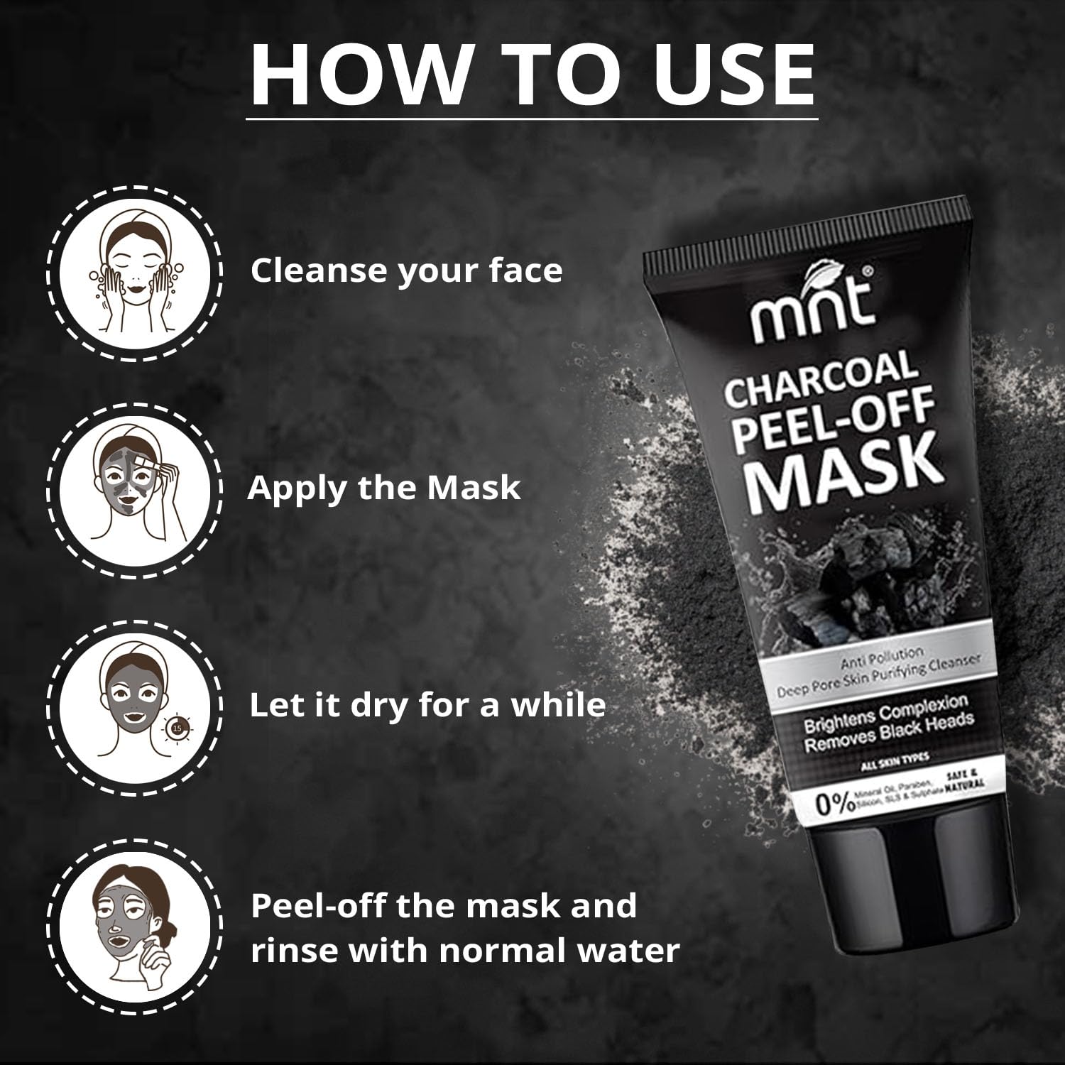 MNT Charcoal Peel Off Mask for Women & Men | Removes Blackheads & Whiteheads | Deep Cleansing Charcoal Peel Off Mask for Oily Skin & Dull Face | 100 g