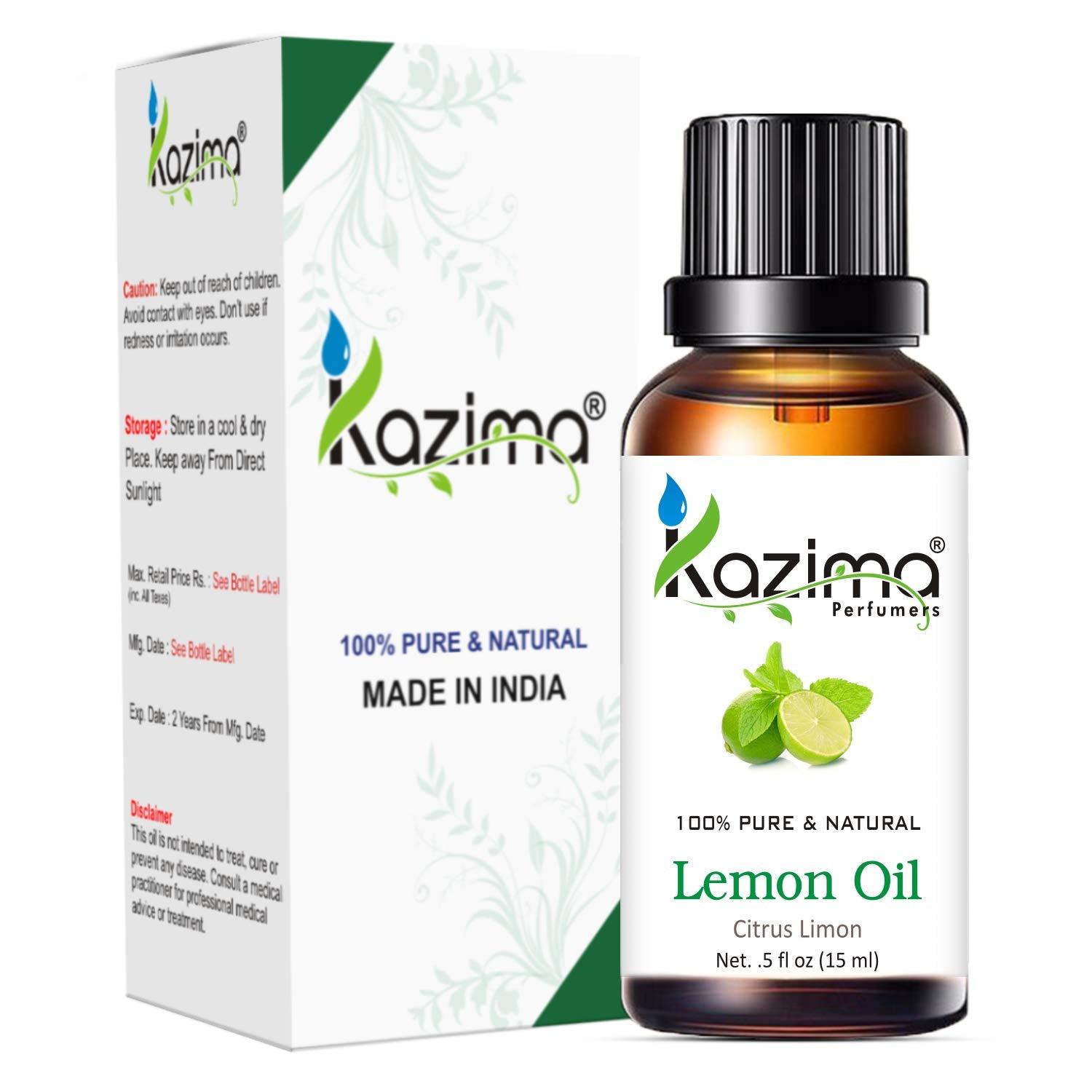 KAZIMA Lemon Essential Oil 100% Pure Natural Steam Distilled & Therapeutic Grade Enriched In Vitamin C & Natural Antioxidants (15ml)