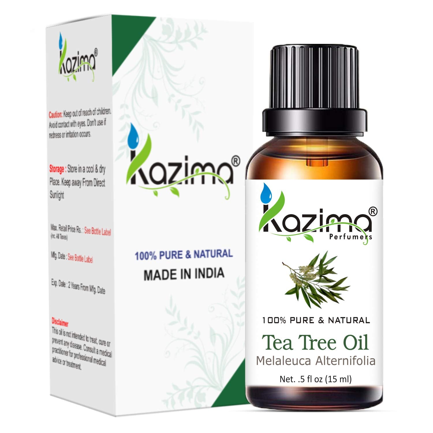 KAZIMA Tea Tree Essential Oil - 100% Pure Natural & Therapeutic Grade For Skin & Hair care (15ML)
