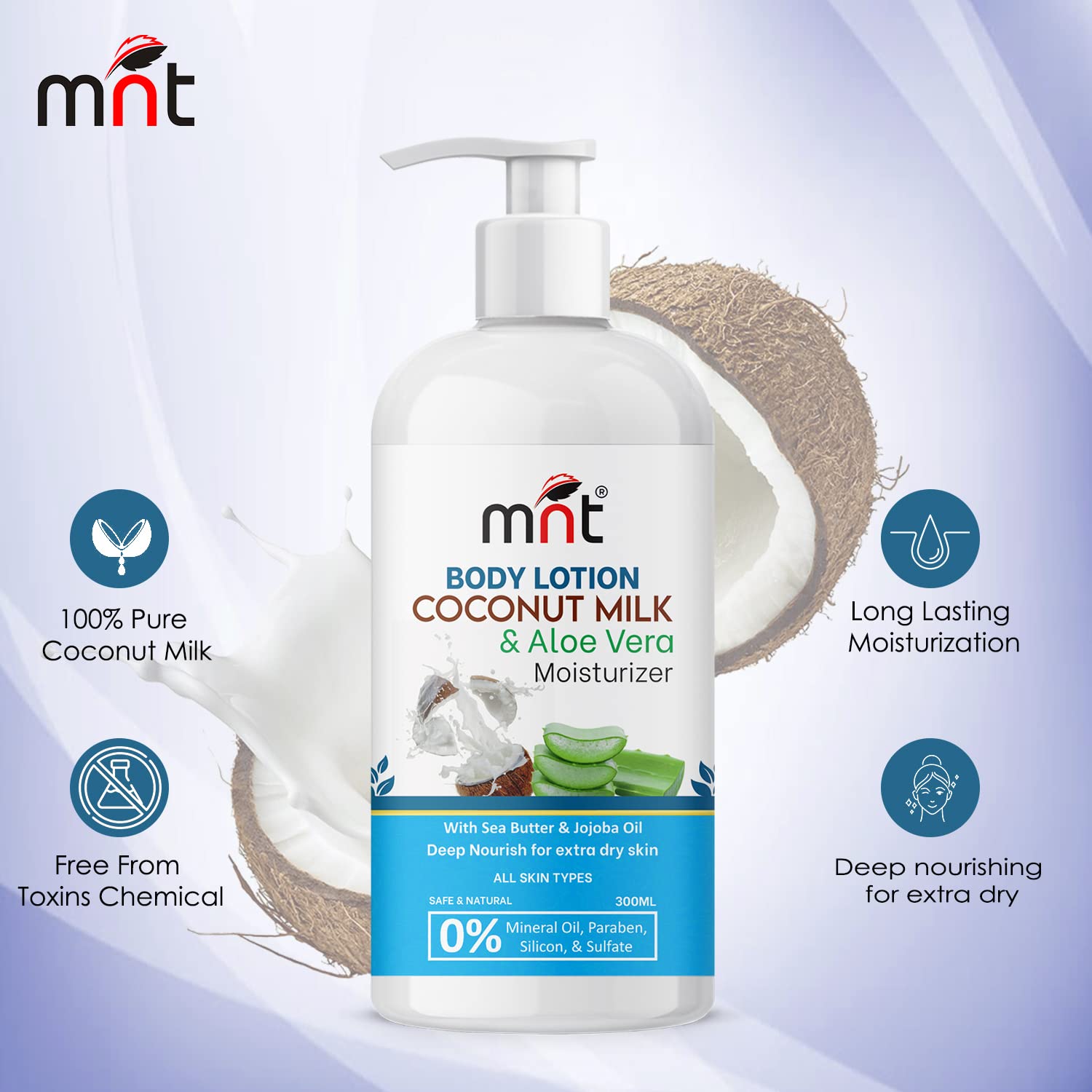 MNT Coconut Milk & Aloe Vera Moisturizing Body Lotion, 300ml – Hydrating, Nourishing Skin Care for Smooth, Soft, Healthy Skin