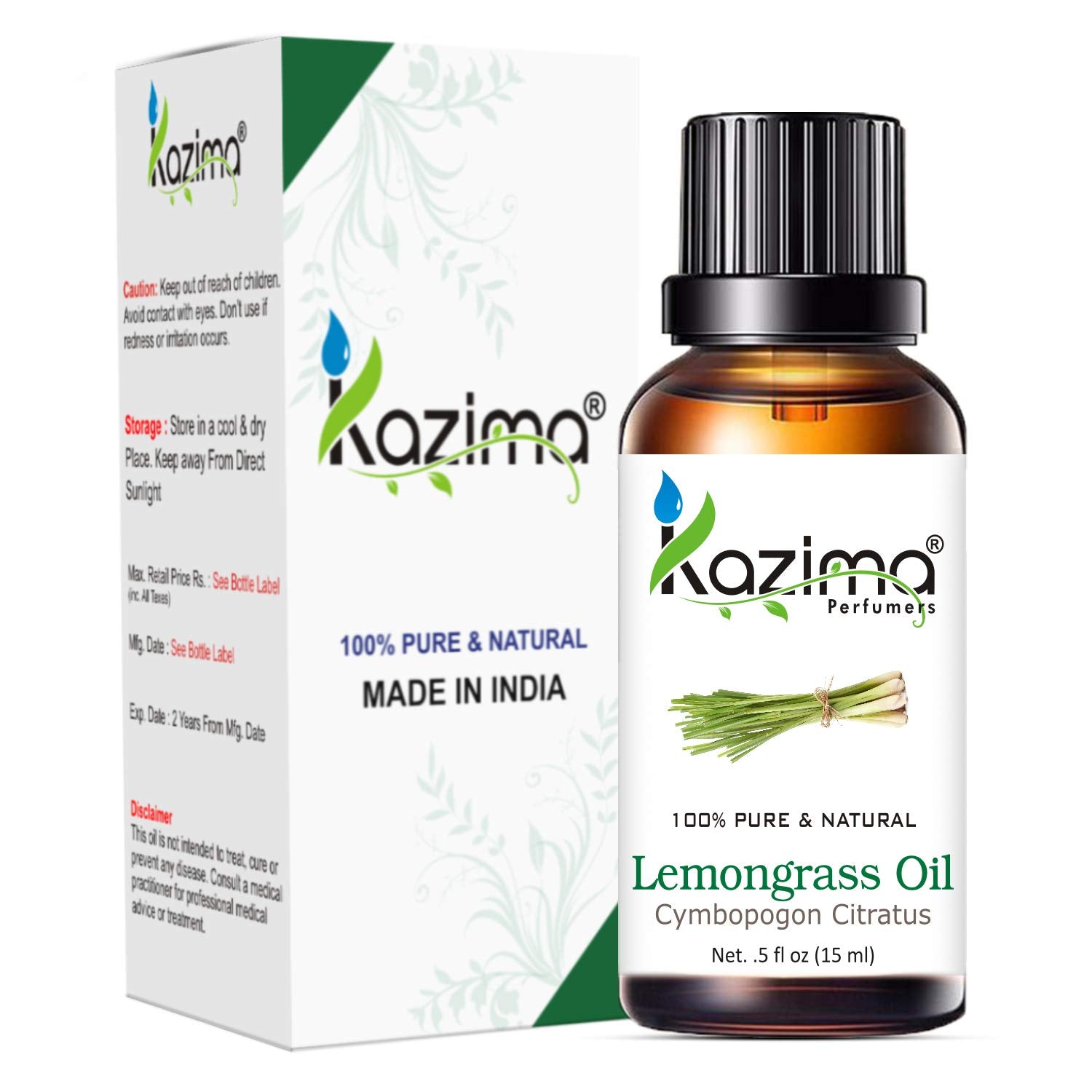 KAZIMA Lemongrass Essential Oil - 100% Pure Natural & Undiluted For Skin & Hair care (15ml)
