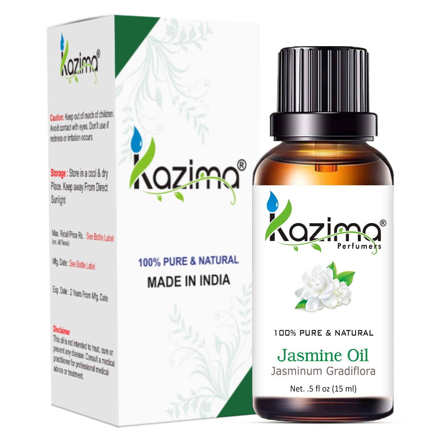 KAZIMA Jasmine Essential Oil - 100% Pure Natural & Undiluted For Skin & Hair care (15ml)