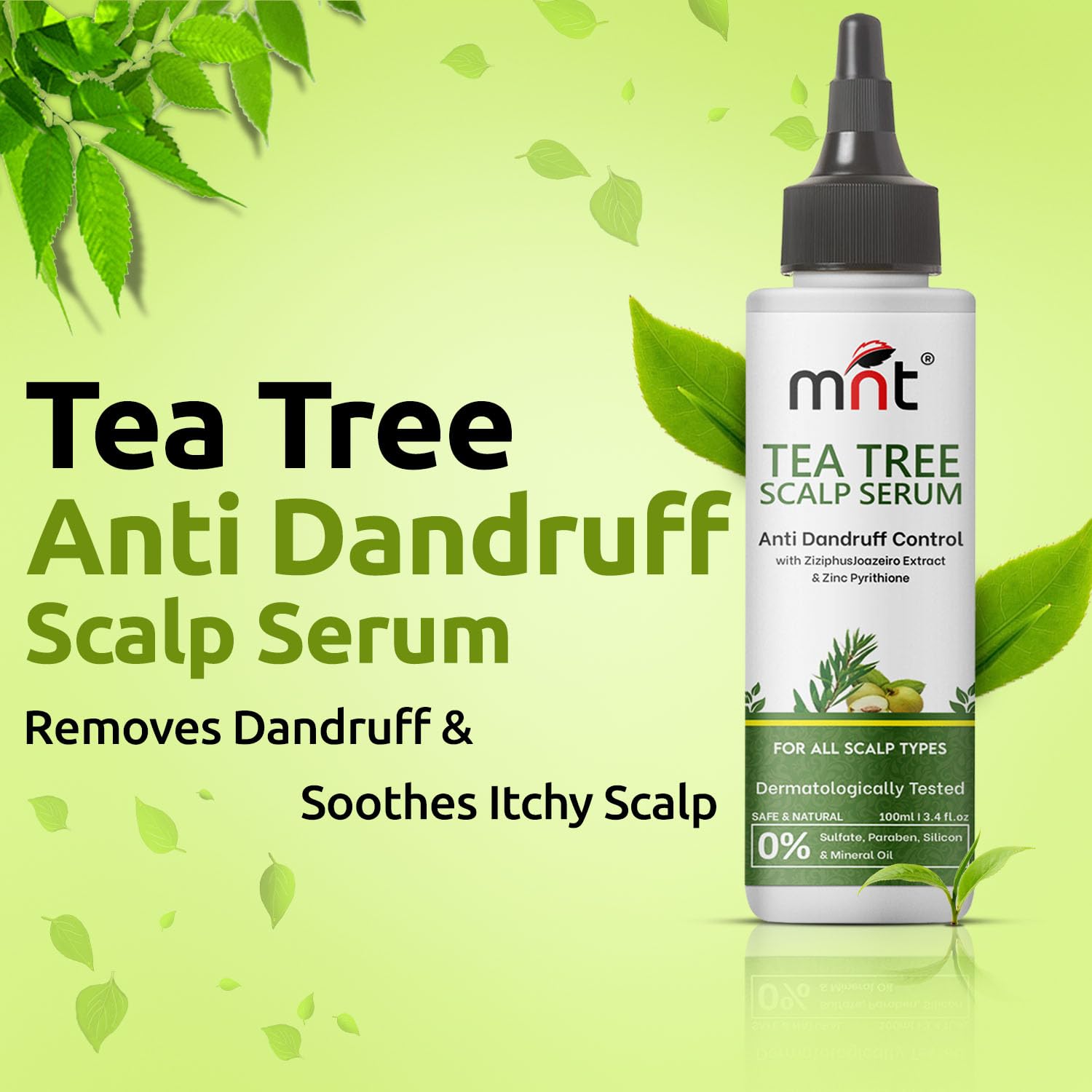 MNT Tea Tree Anti-Dandruff Scalp Serum 100ml – Natural Treatment for Flaky, Itchy Scalp, Soothes, Nourishes, and Reduces Dandruff