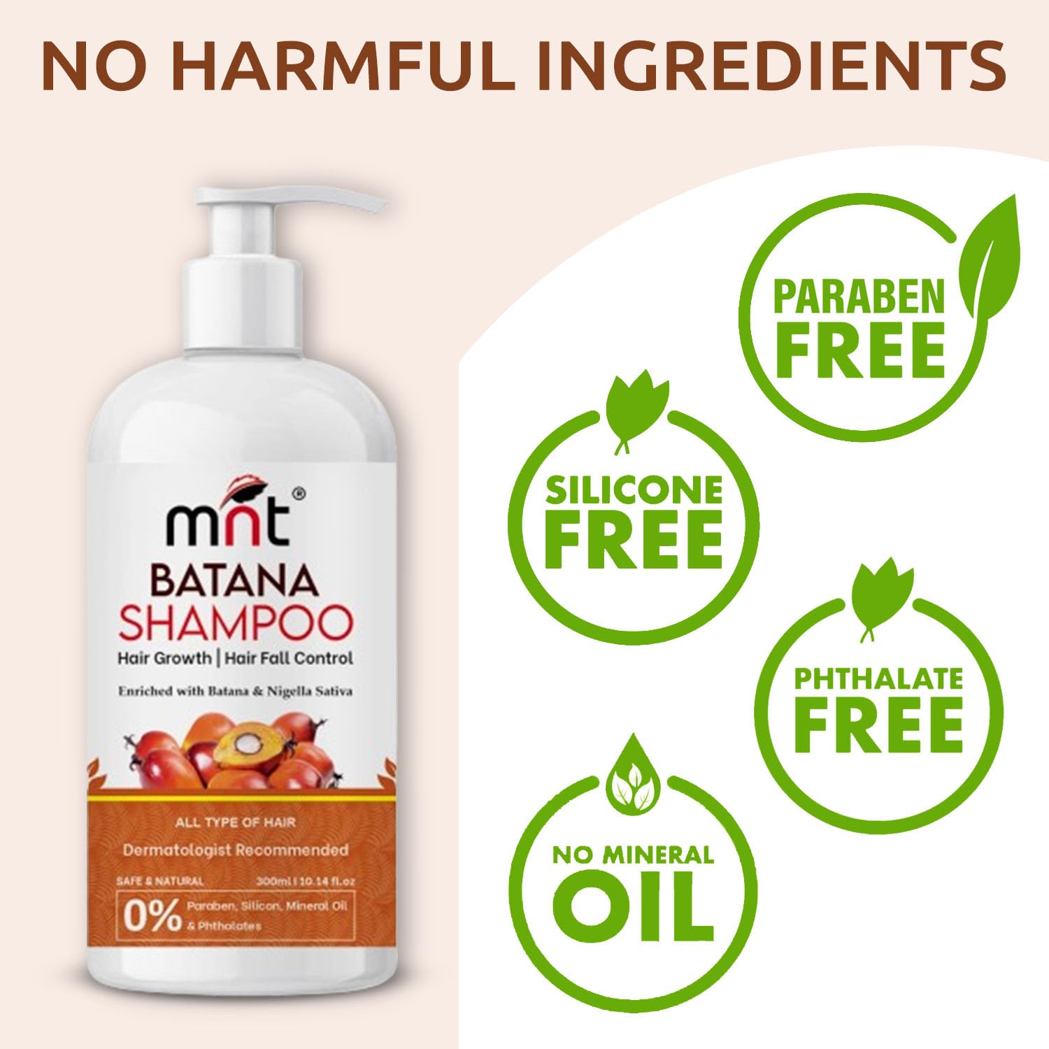 MNT Batana Shampoo with Methi Dana & Curry Leaf for Hair Fall & Dandruff Control | Strengthens and Reduces Breakage | Helps Repair Damaged Hair & Split ends | Promotes Voluminous & Thick Hair| 300 ml