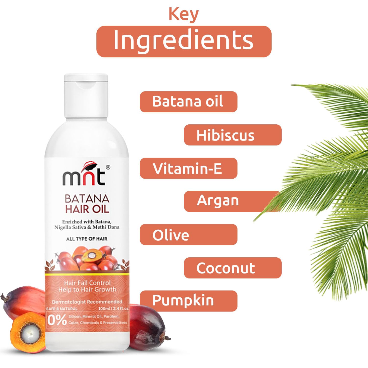 MNT Batana Oil for Hair Growth with Methi Dana & Curry Leaf | Promotes Thicker, Shiny, Stronger & Healthy Hair | Pure Batana Oil for Hair Growth and Hair Fall Control | 100 ml