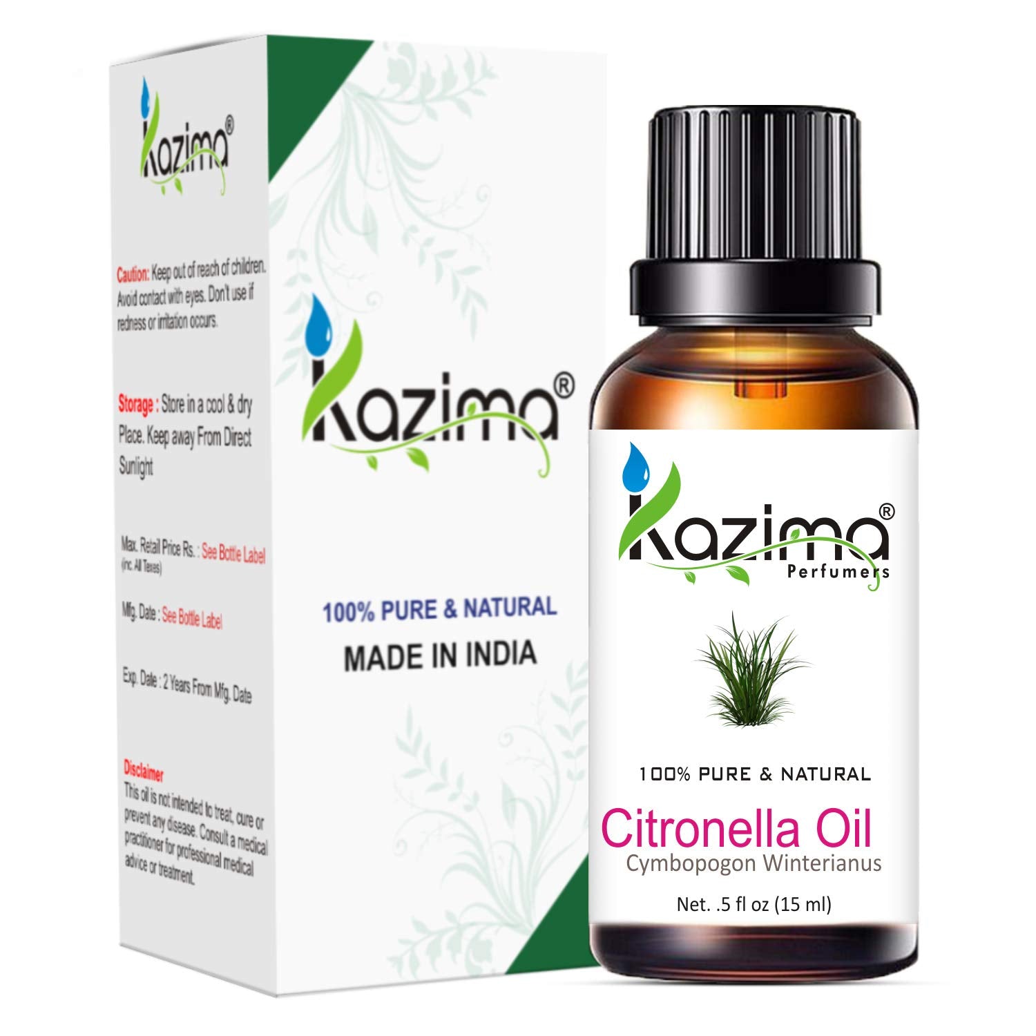 KAZIMA Citronella Essential Oil - 100% Pure Natural & Enjoy the Innumerable Benefits of Therapeutic Grade (15ml)