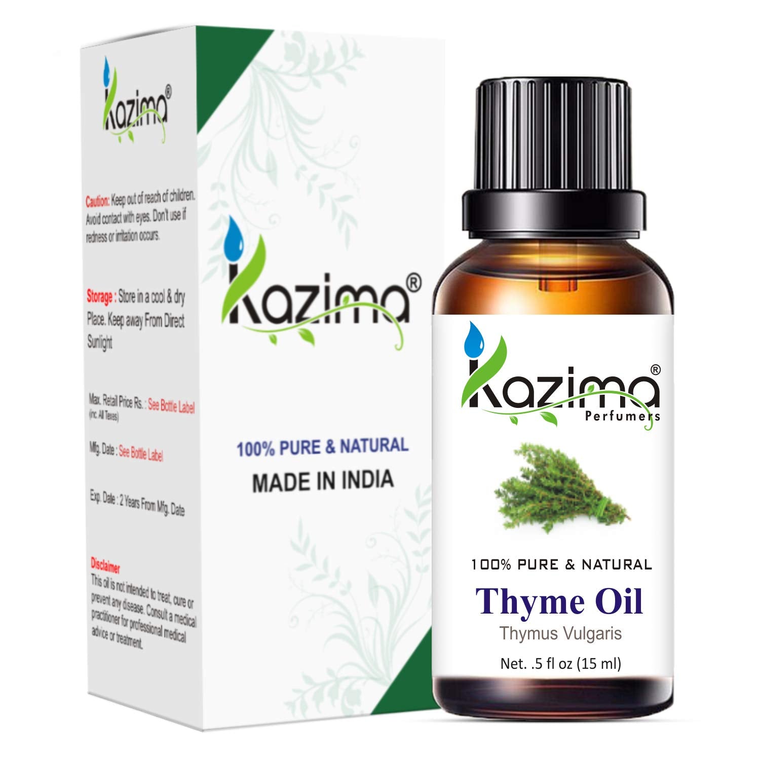 KAZIMA Thyme Essential Oil - 100% Pure Natural & Undiluted For Skin & Hair care (15ml)