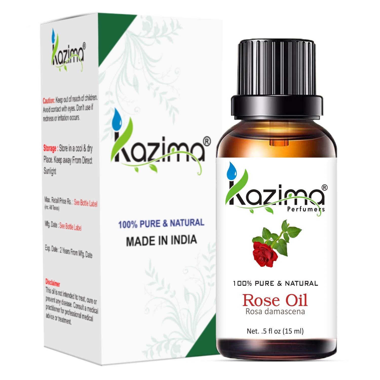KAZIMA Rose Essential Oil - 100% Pure Natural & Undiluted For Skin & Hair care (15ml)