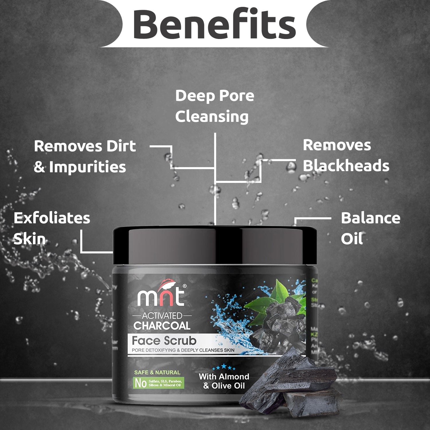 MNT Activated Charcoal Face Scrub for Men & Women | Exfoliates Skin | Removes Dirt & Impurities | Unclog Pores | Anti-Pollution Gentle Scrub for Deep Pore Cleansing & Blackhead Removal | 100 g