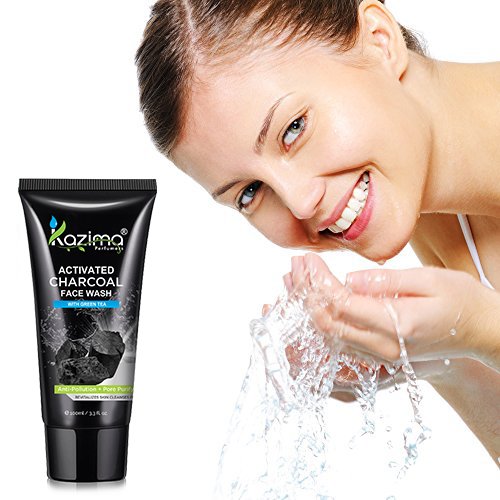 KAZIMA Activated Charcoal Face Wash with Green Tea (100ml) – Deep Cleansing, Anti-Aging, Anti-Acne, Pimple Scar Treatment