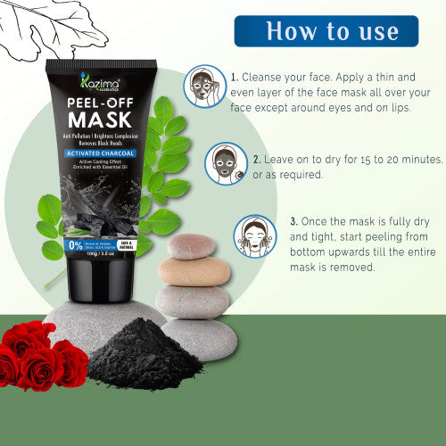 KAZIMA Activated Charcoal Peel Off Mask - Deep Cleansing Blackheads Removal Dead Skin Removal Fights Pollution 100g
