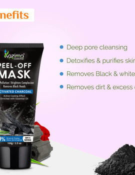 KAZIMA Activated Charcoal Peel Off Mask - Deep Cleansing Blackheads Removal Dead Skin Removal Fights Pollution 100g