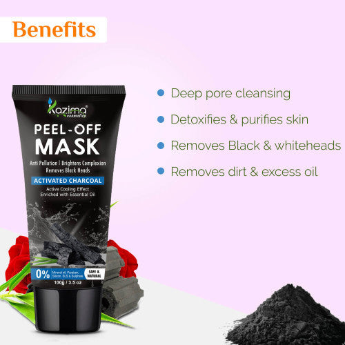 KAZIMA Activated Charcoal Peel Off Mask - Deep Cleansing Blackheads Removal Dead Skin Removal Fights Pollution 100g