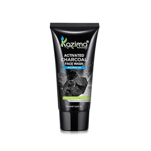 KAZIMA Activated Charcoal Face Wash with Green Tea (100ml) – Deep Cleansing, Anti-Aging, Anti-Acne, Pimple Scar Treatment
