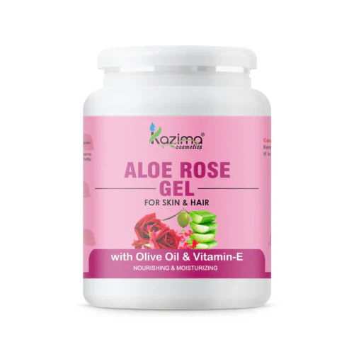 KAZIMA Aloe Rose Gel with Pure Aloe Vera, Olive & Vitamin E for Face, Skin & Hair - Moisturizing, Sunburn, Acne Scars, Wrinkles & Dark Circles