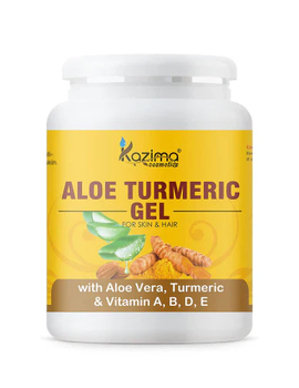 KAZIMA Aloe Turmeric Gel with Pure Aloe Vera, Turmeric & Vitamin A, B, D, E for Face, Skin & Hair - Moisturizing, Skin Brightening, Acne Scars, Wrinkles, Sunburn & Dark Circles