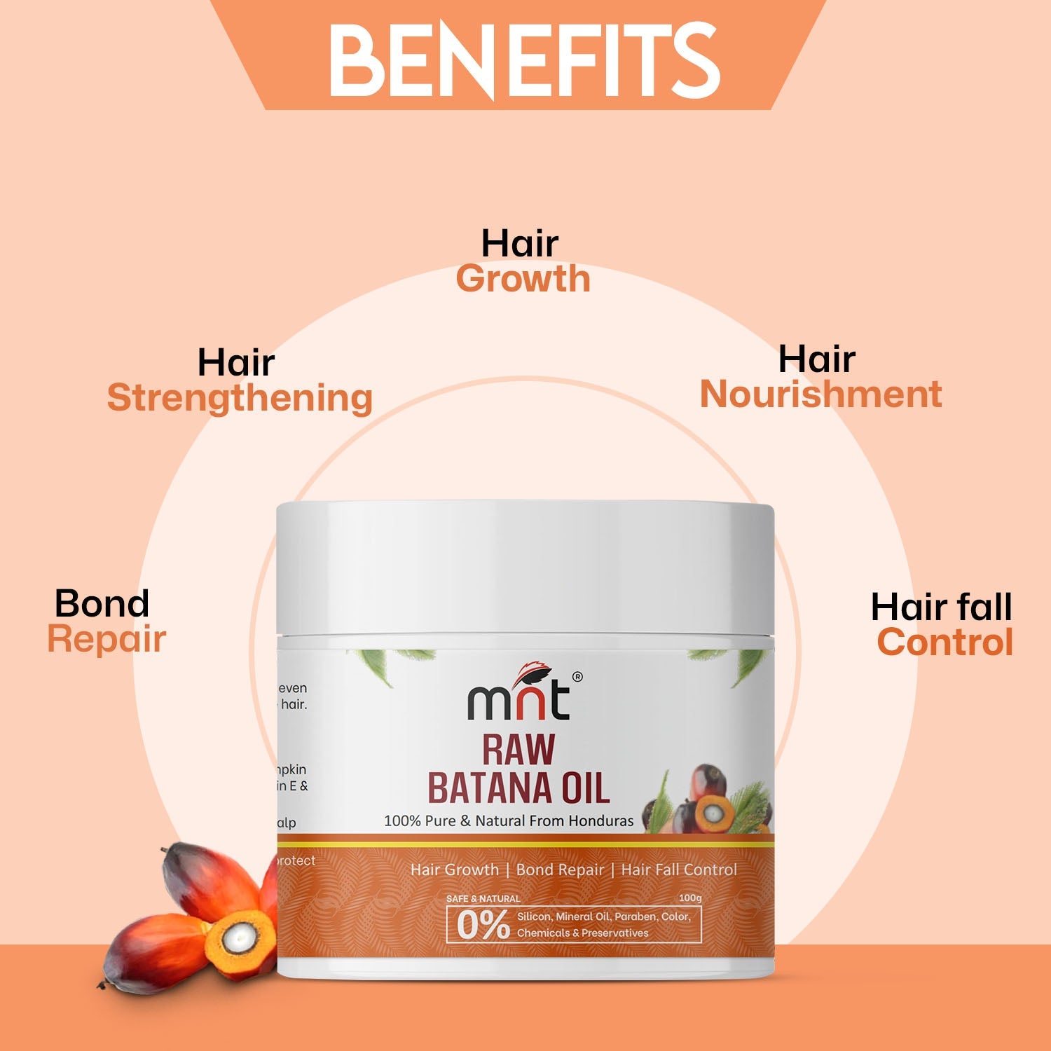 MNT Pure Raw Batana Oil for Hair Growth | Derived from American Oil Palm Nut | Promotes Thicker Hair Growth & Hair Nourishment | 100 gm