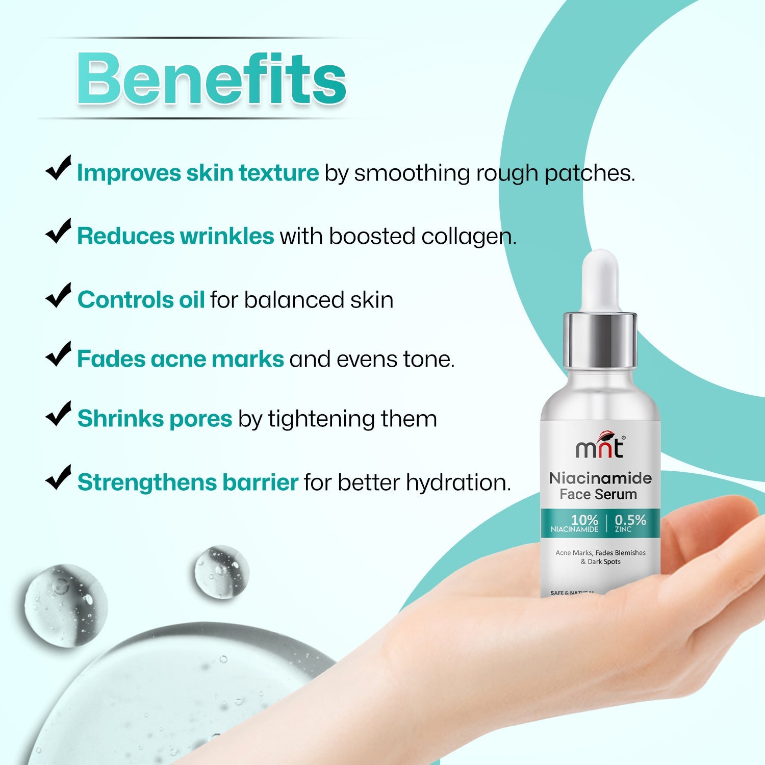 MNT 10% Niacinamide Face Serum with 0.5% Zinc, 30ml – Targets Acne Marks, Blemishes, and Uneven Skin Tone for Clearer Skin