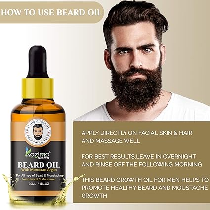 KAZIMA Beard & Moustache Oil (30ml) – Promotes Thick, Soft, Healthy Growth for Beard and Moustache, Nourishes Hair