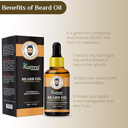 KAZIMA Beard & Moustache Oil (30ml) – Promotes Thick, Soft, Healthy Growth for Beard and Moustache, Nourishes Hair
