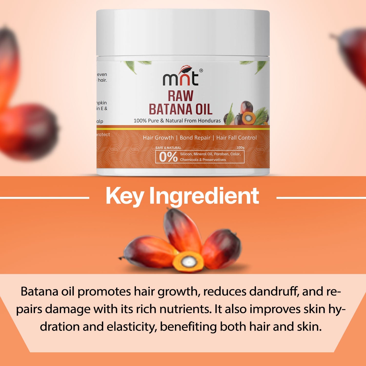 MNT Pure Raw Batana Oil for Hair Growth | Derived from American Oil Palm Nut | Promotes Thicker Hair Growth & Hair Nourishment | 100 gm