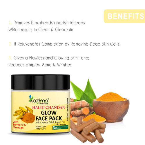 KAZIMA Haldi Chandan Glow Face Pack with Jojoba Oil & Argan Oil (100g) – Brightens Skin, Unclogs Pores, Adds Radiant Glow