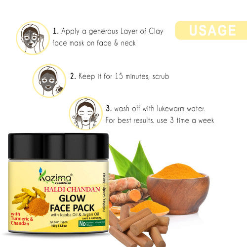 KAZIMA Haldi Chandan Glow Face Pack with Jojoba Oil & Argan Oil (100g) – Brightens Skin, Unclogs Pores, Adds Radiant Glow