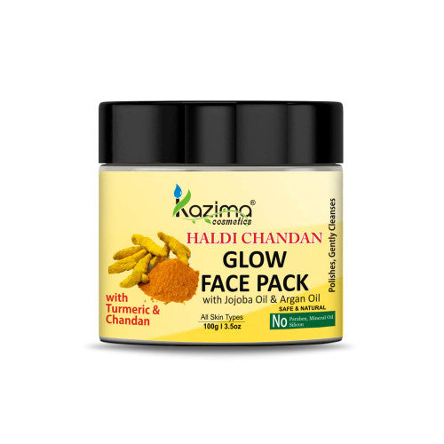 KAZIMA Haldi Chandan Glow Face Pack with Jojoba Oil & Argan Oil (100g) – Brightens Skin, Unclogs Pores, Adds Radiant Glow