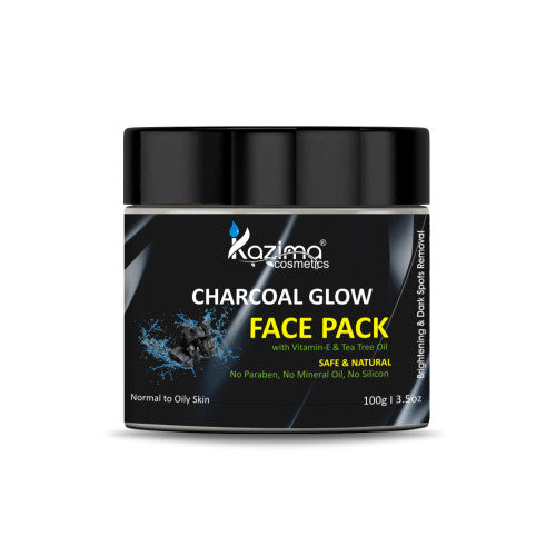 KAZIMA Charcoal Glow Face Pack with Vitamin-E & Tea Tree Oil for Skin Brightening, Deep Cleansing & Pore Detoxifying 100g