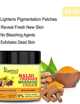 KAZIMA Haldi Chandan Massage Cream with Wheatgerm & Jojoba Oil (100g) – Skin Whitening, Brightening, and Nourishing Cream for Radiant Skin