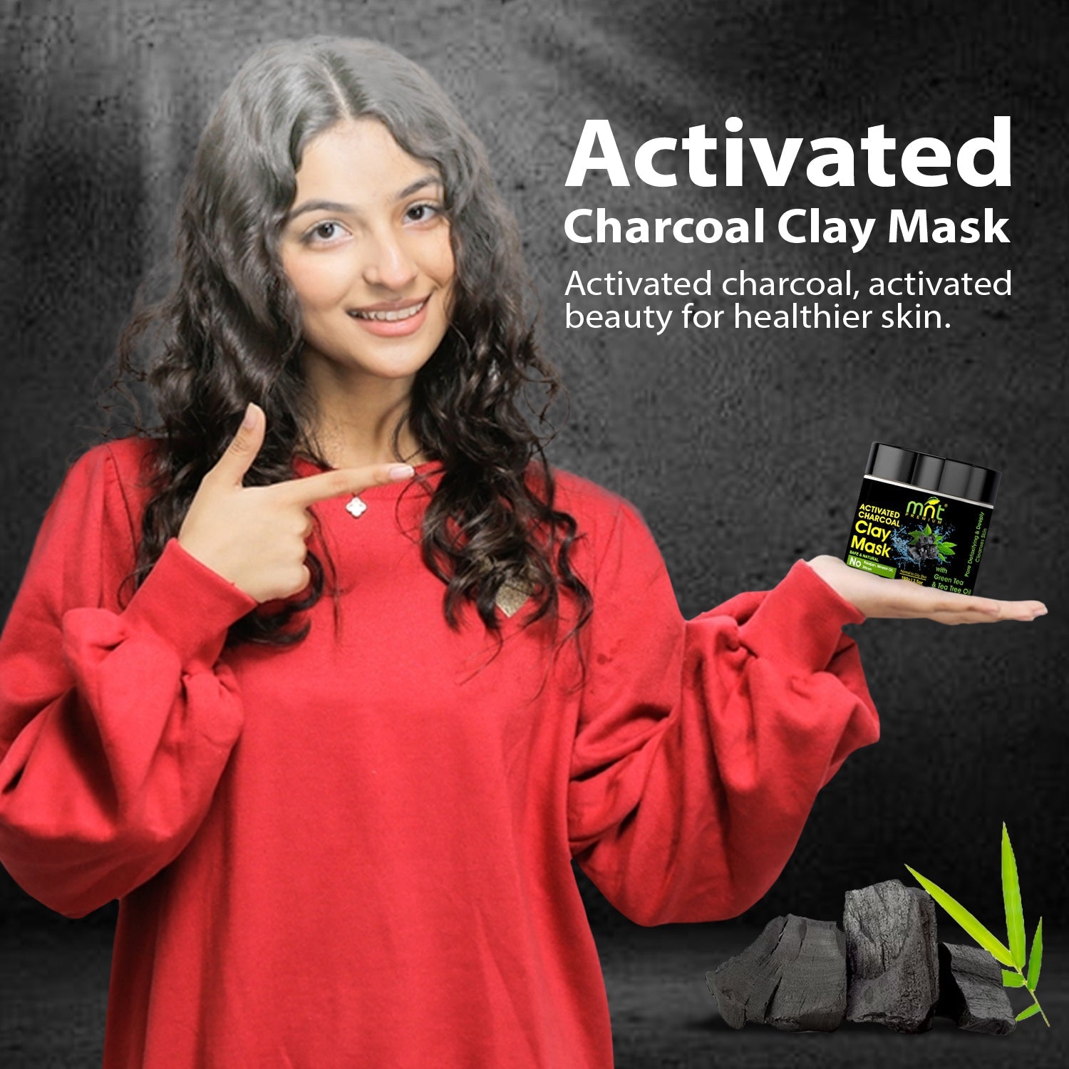 MNT Activated Charcoal Clay Mask with Green Tea & Tea Tree Oil for All Skin Types |Pore Detoxifying & Deeply Cleanses Skin, 100g