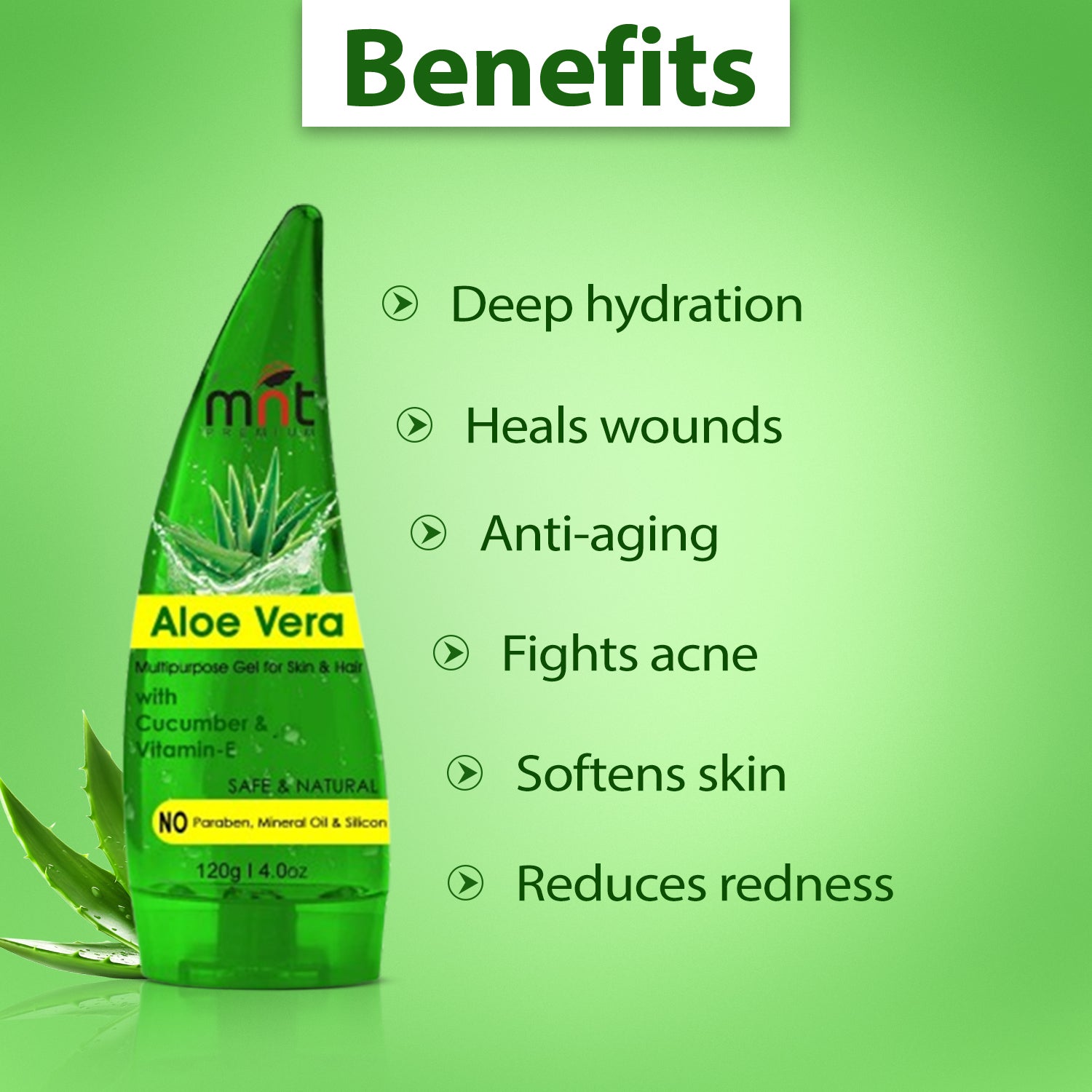 MNT Pure ALOE VERA Gel Transparent For Hair, Skin, Body and Beard | Multipurpose Beauty Skin Gel For Young Face & Glow Skin (No Chemicals, No Colour, No Fragrance).