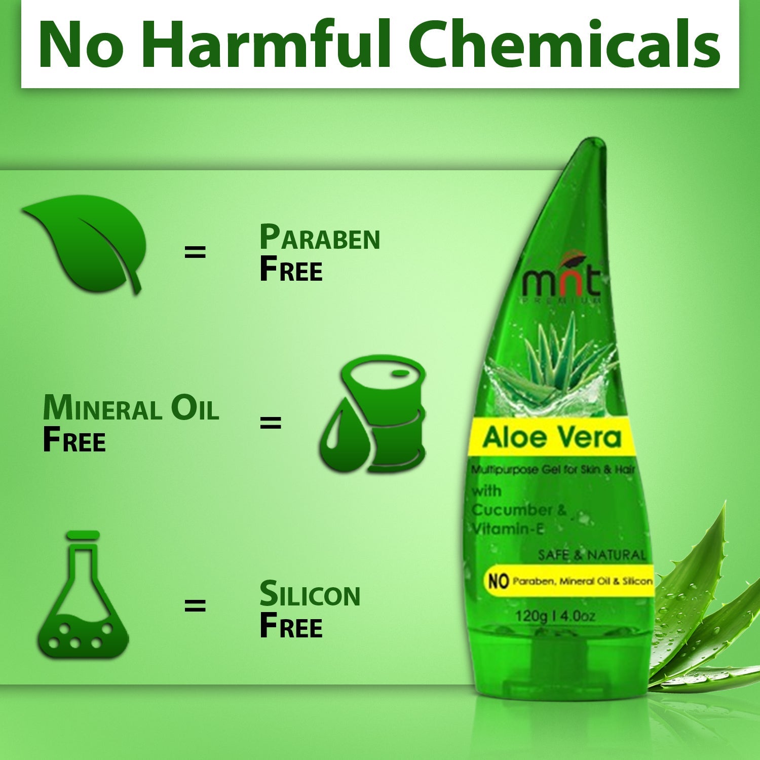 MNT Pure ALOE VERA Gel Transparent For Hair, Skin, Body and Beard | Multipurpose Beauty Skin Gel For Young Face & Glow Skin (No Chemicals, No Colour, No Fragrance).