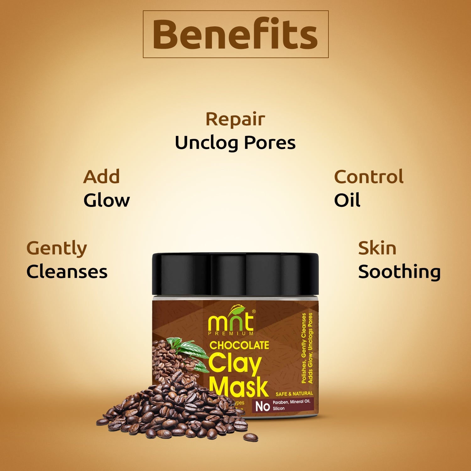 MNT Chocolate Clay Mask with Coffee Oil & Vitamin C for All Skin Types Polishes| Gently Cleanses|Adds Glow |Unclogs Pores, 100g