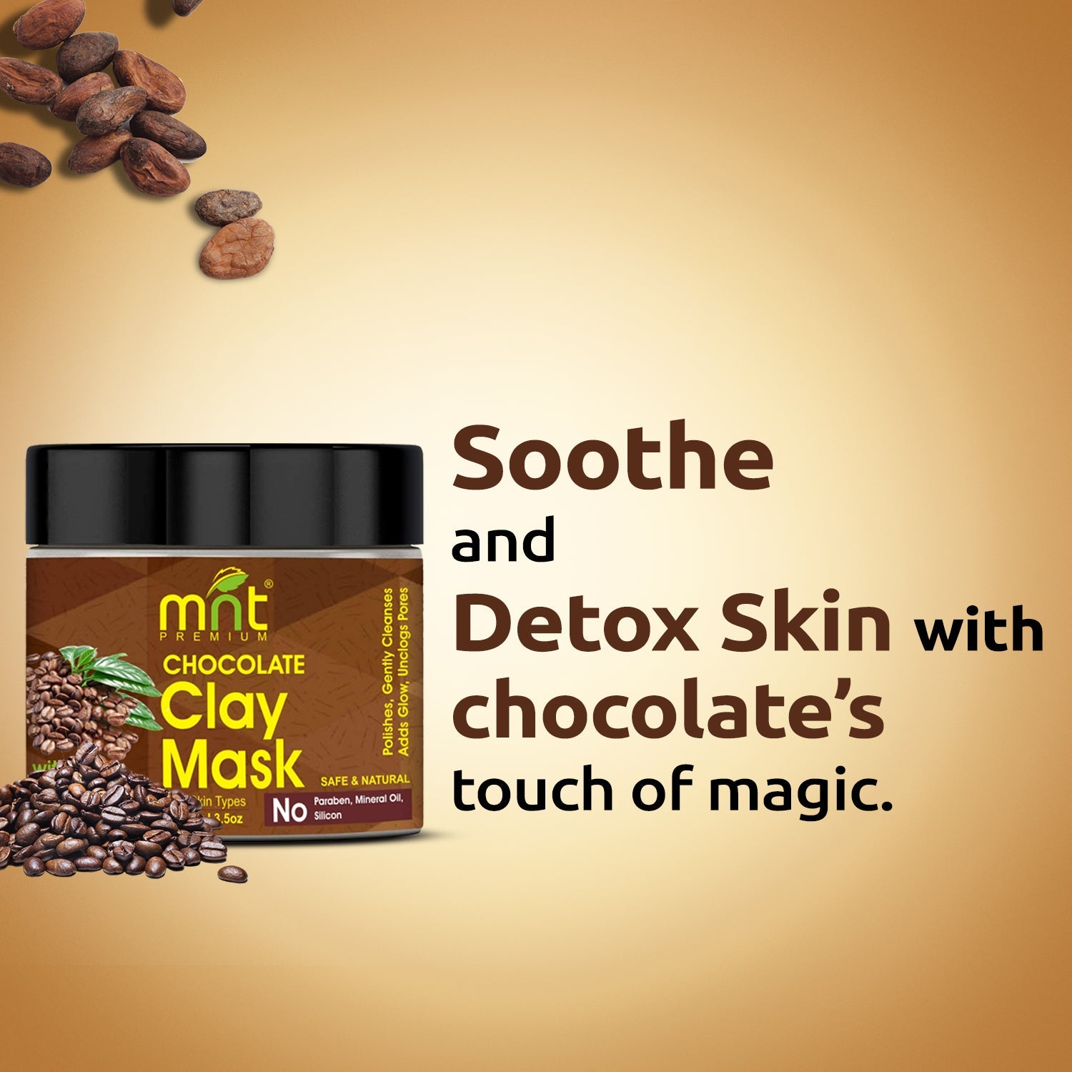 MNT Chocolate Clay Mask with Coffee Oil & Vitamin C for All Skin Types Polishes| Gently Cleanses|Adds Glow |Unclogs Pores, 100g