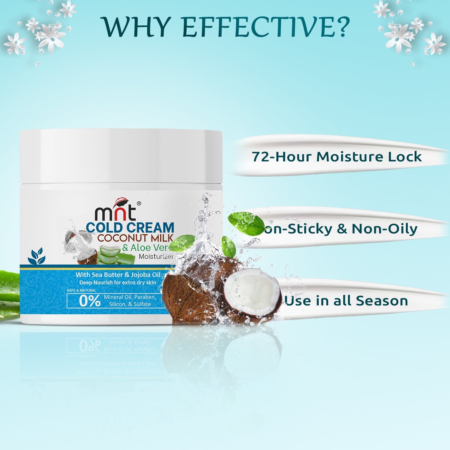 MNT Coconut Milk & Aloe Vera Cold Cream Moisturizer for Face, Hand and Body | Winter Cream for Dry Skin with Vitamin E | For Men & Women | 100 g