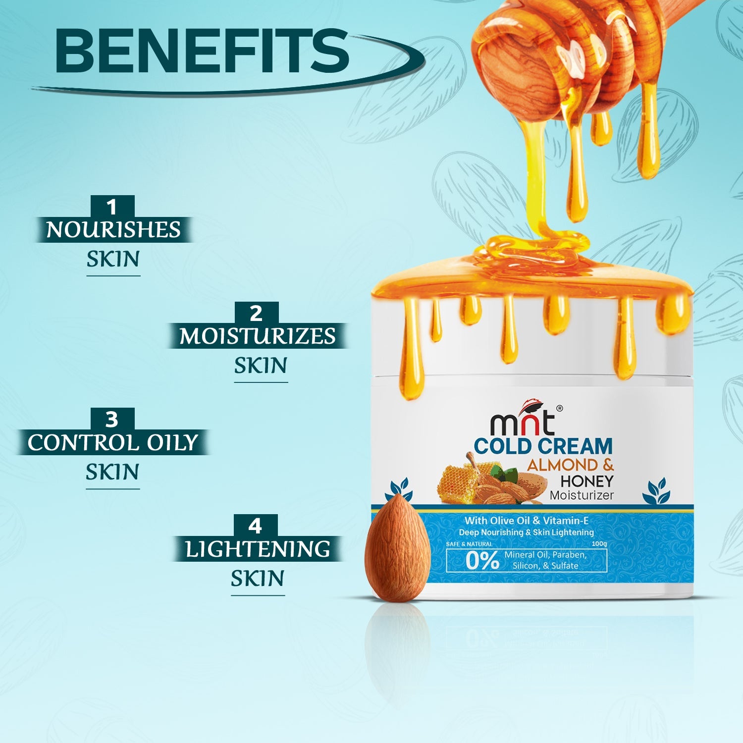 MNT Almond & Honey Cold Cream for Face, Hand and Body | Winter Moisturizer for Dry Skin with Olive Oil & Vitamin E | For Men & Women | 100 g