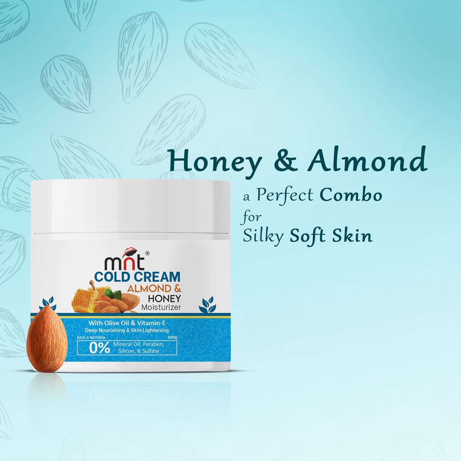 MNT Almond & Honey Cold Cream for Face, Hand and Body | Winter Moisturizer for Dry Skin with Olive Oil & Vitamin E | For Men & Women | 100 g