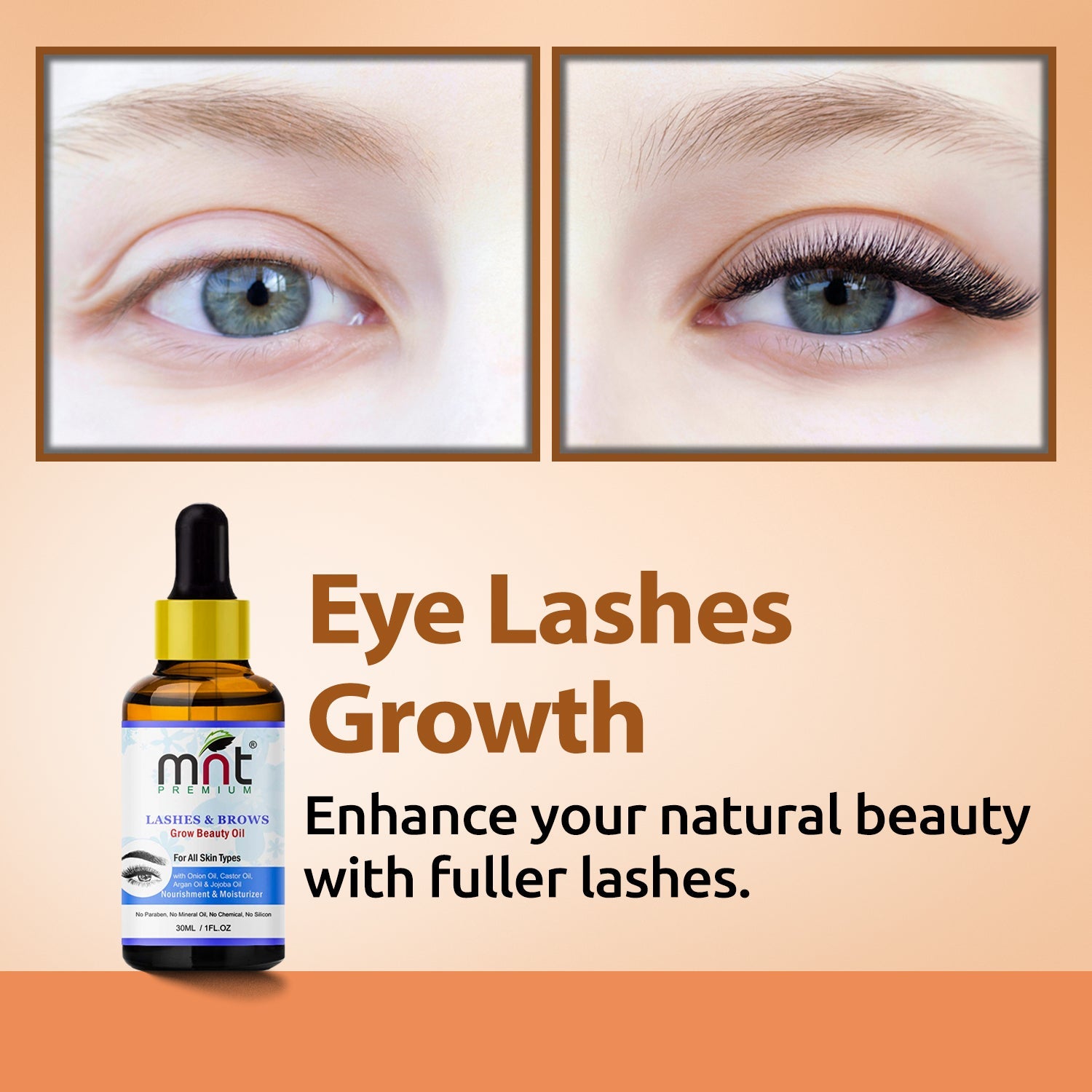 MNT Lashes & Brows Grow Beauty Oil with Argan & Jojoba Oil (30ml) For Thicker, Longer Eyebrows and Healthier Eyelashes