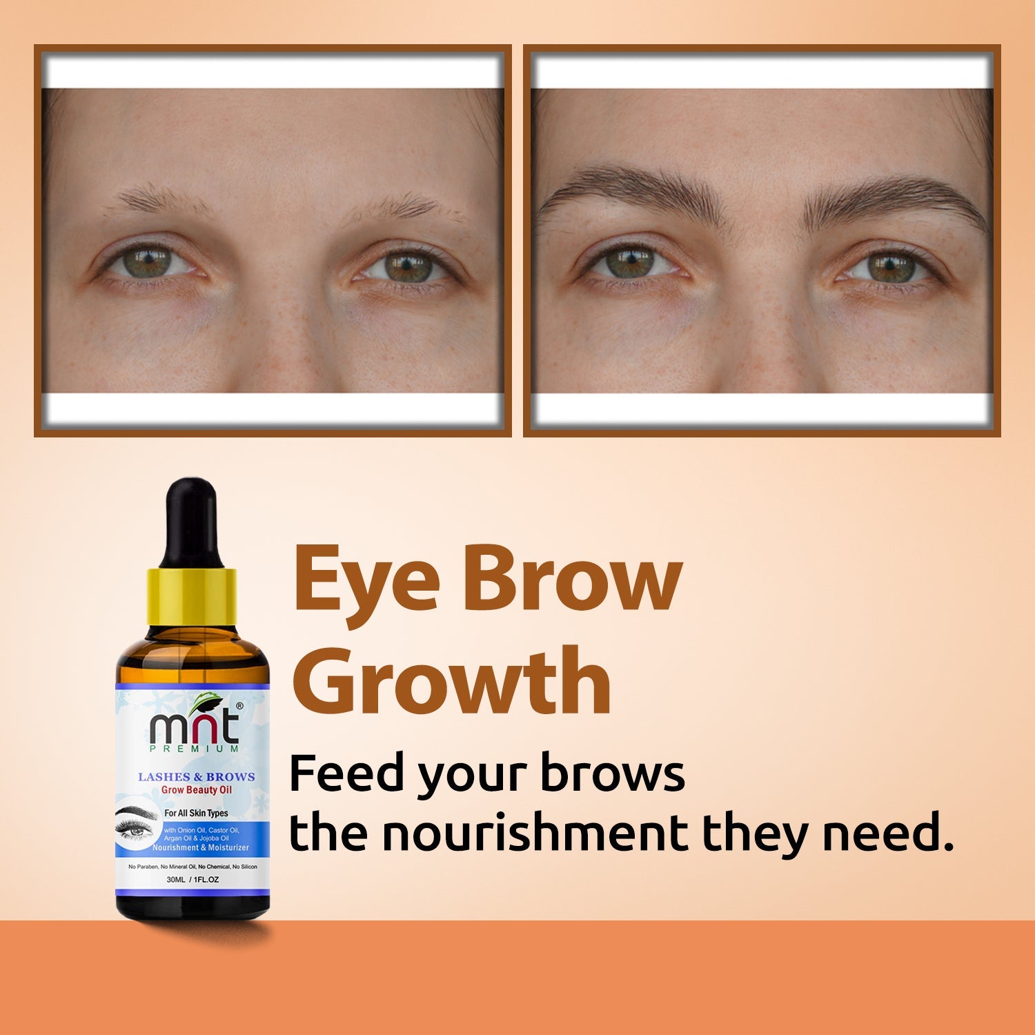 MNT Lashes & Brows Grow Beauty Oil with Argan & Jojoba Oil (30ml) For Thicker, Longer Eyebrows and Healthier Eyelashes