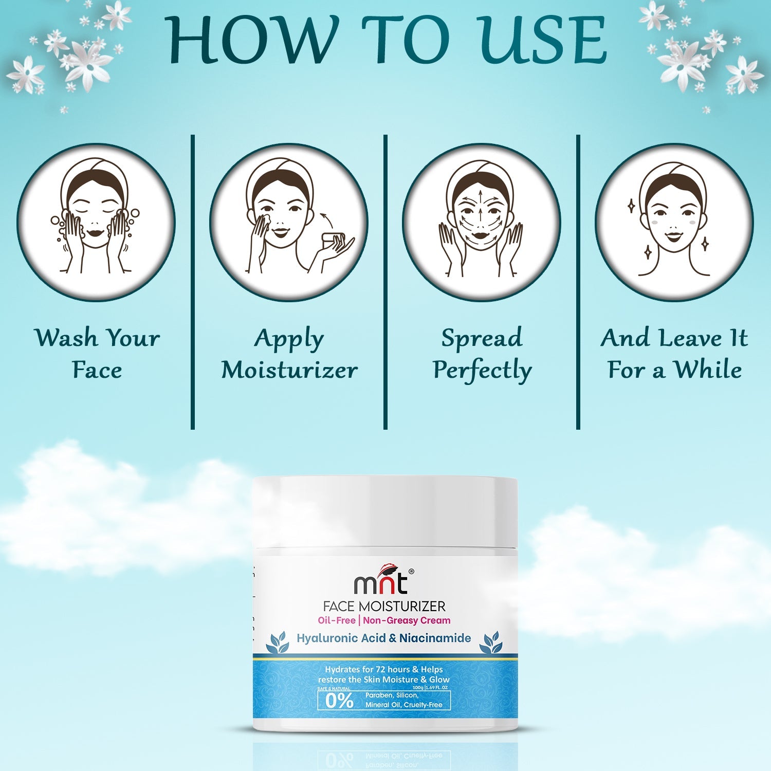 MNT Niacinamide & Hyaluronic Acid Face Moisturizer Cream for Plumping and Hydrating Skin | Anti-Aging Face Moisturizer for Dry Skin | Non-Greasy & Oil Free Cream | 100 g