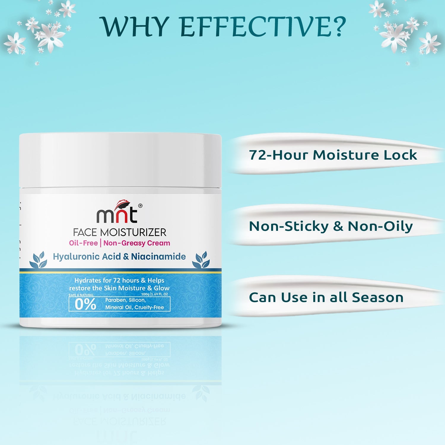 MNT Niacinamide & Hyaluronic Acid Face Moisturizer Cream for Plumping and Hydrating Skin | Anti-Aging Face Moisturizer for Dry Skin | Non-Greasy & Oil Free Cream | 100 g