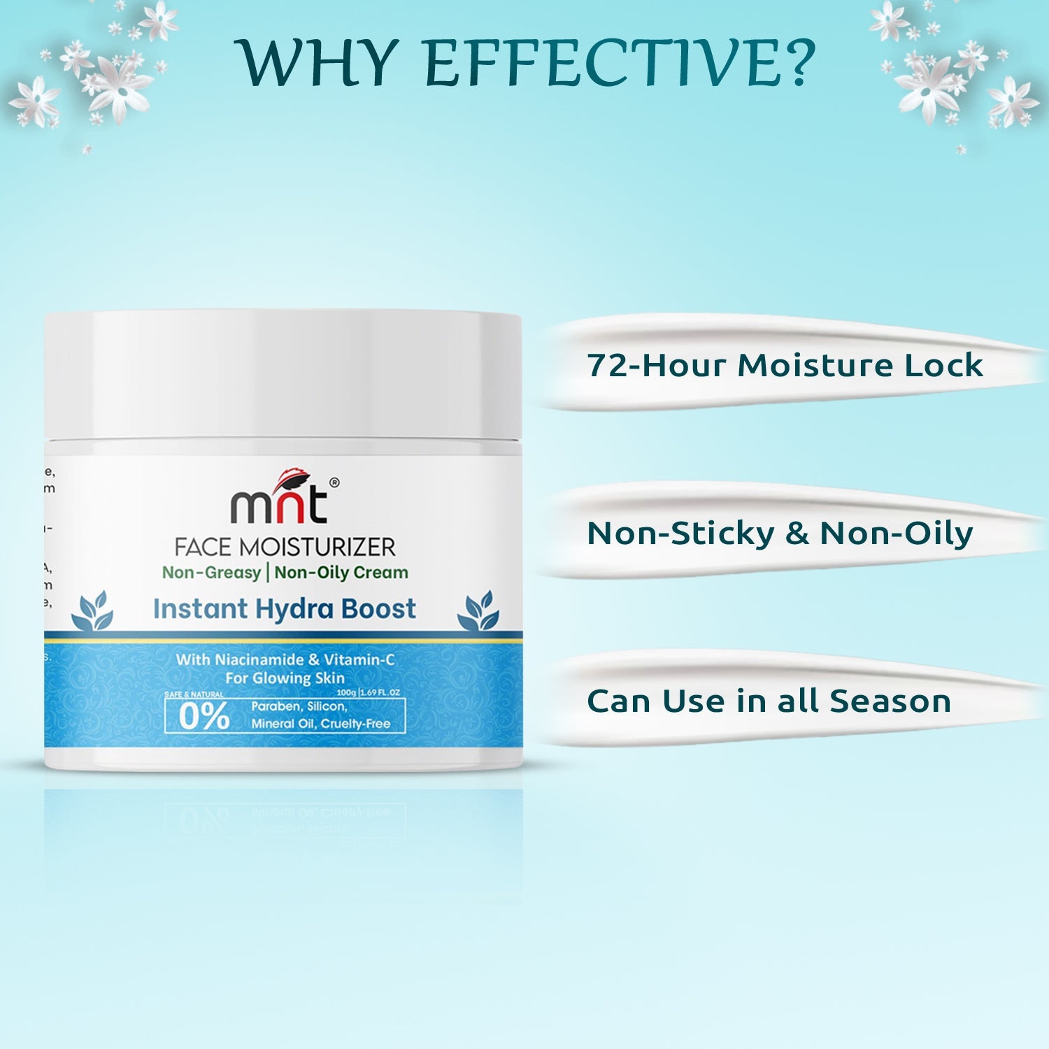 MNT Instant Hydra Boost Face Moisturizer Cream for Glowing and Softer Skin with Niacinamide & Vitamin C | Face Moisturizer for Dry Skin Hydration | Non-Greasy & Oil Free Cream | 100 g