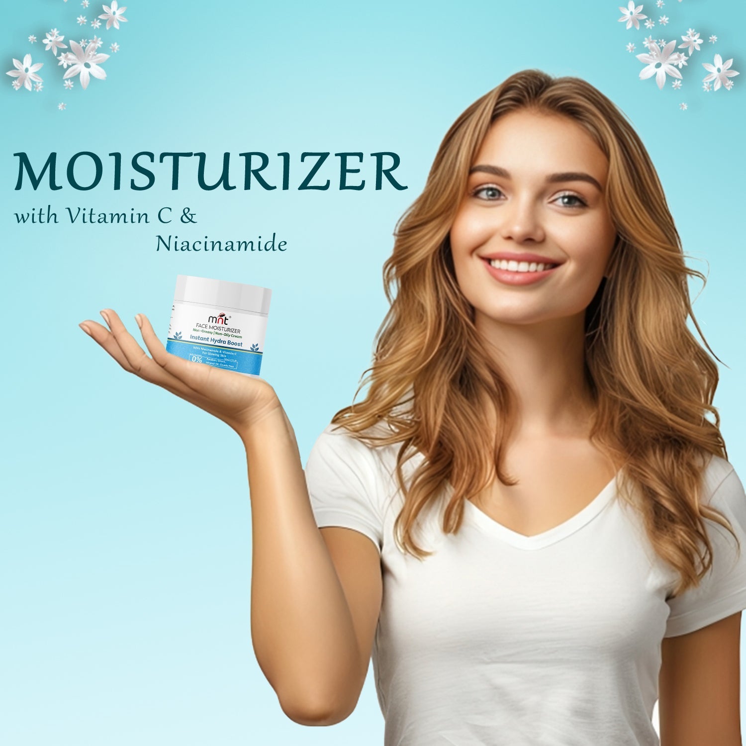 MNT Instant Hydra Boost Face Moisturizer Cream for Glowing and Softer Skin with Niacinamide & Vitamin C | Face Moisturizer for Dry Skin Hydration | Non-Greasy & Oil Free Cream | 100 g