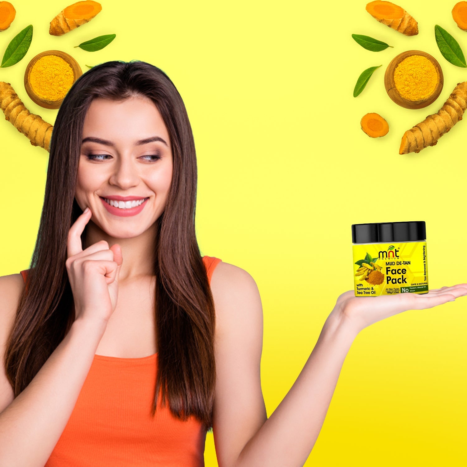 MNT Mud De-Tan Face Pack with Turmeric & Tea Tree Oil for All Skin Types Tan Removal| Skin Brightening, 100g