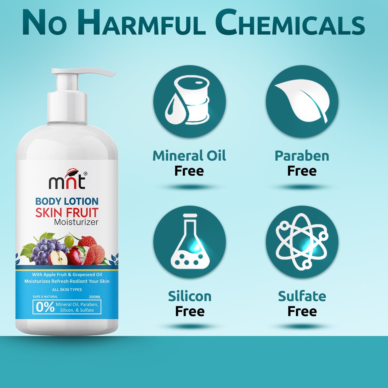 MNT Skin Fruits Moisturizing Body Lotion with Apple, Papaya & Grapes Extract, for Deep Moisturizing & Soft Skin, 300 ml
