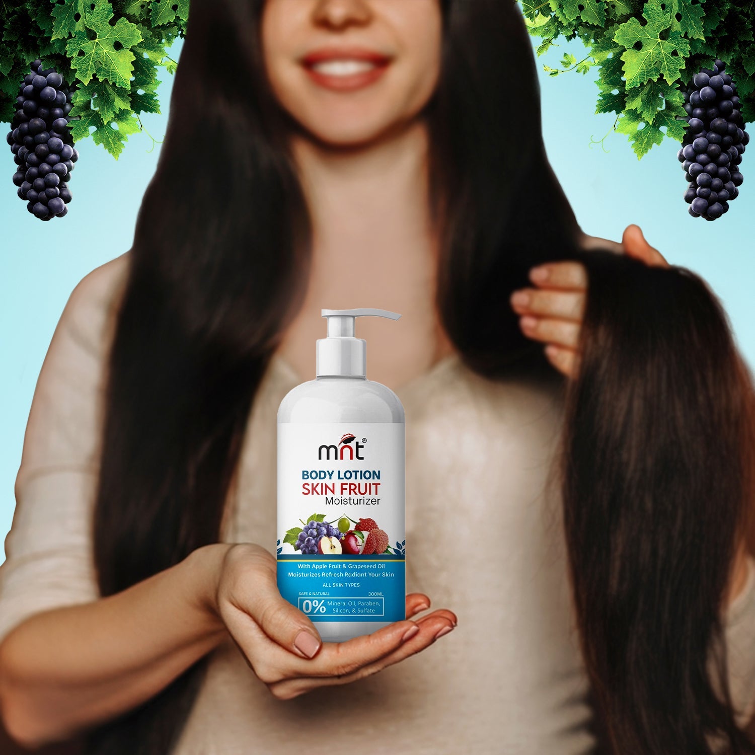 MNT Skin Fruits Moisturizing Body Lotion with Apple, Papaya & Grapes Extract, for Deep Moisturizing & Soft Skin, 300 ml
