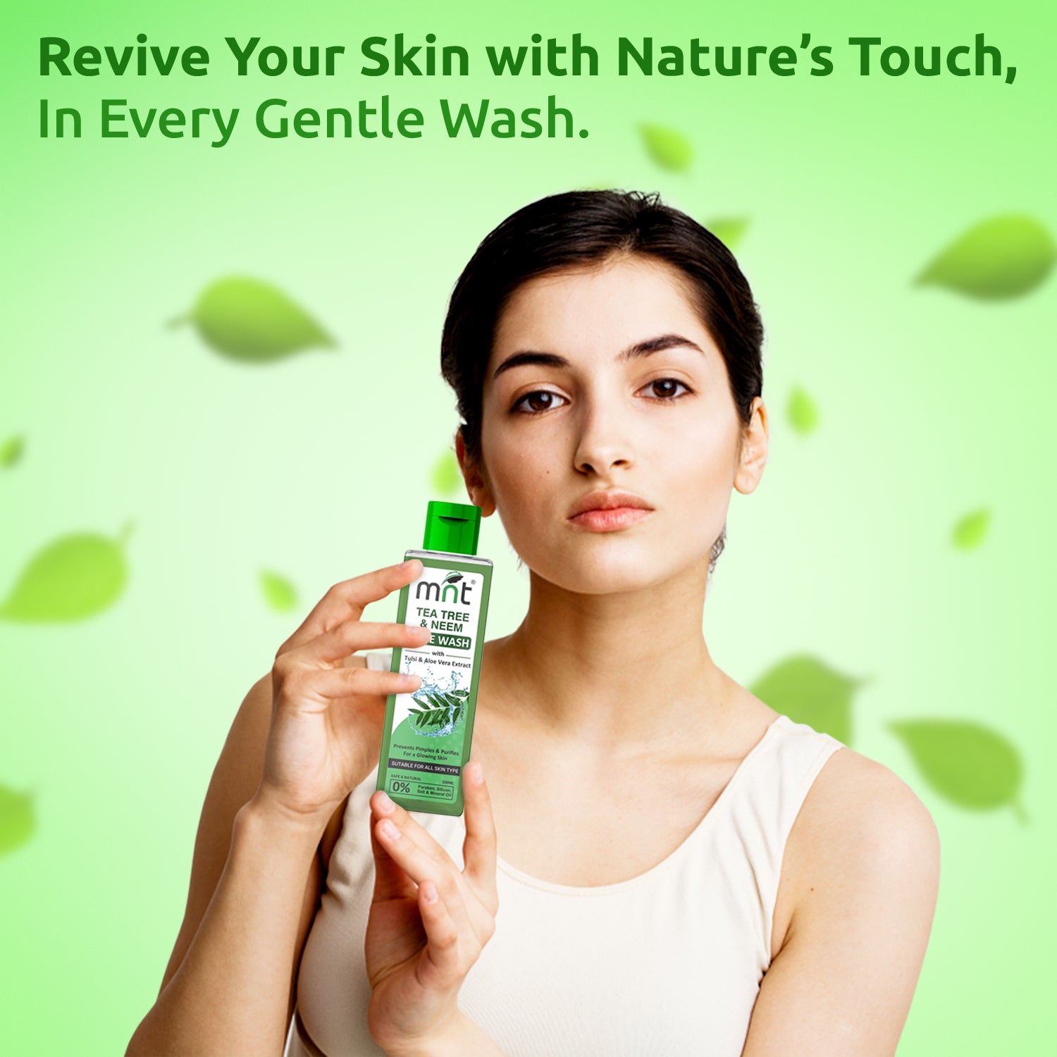 MNT Tea Tree & Neem Face Wash with Tulsi & Aloe Vera Extract for Acne & Pimples | Detoxifies Skin | Purifies for Glowing Skin, 100 ml