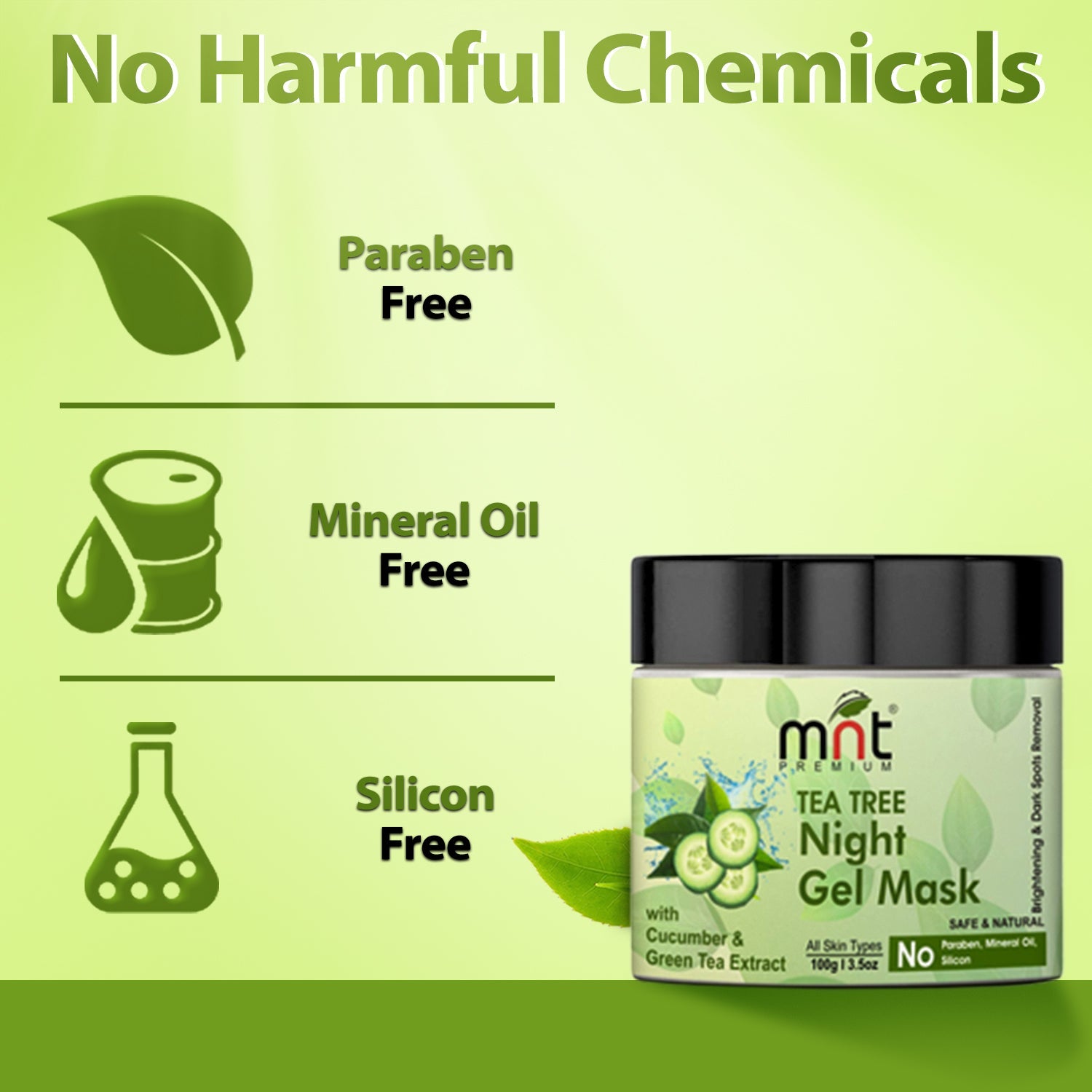 MNT Tea Tree Night Gel Mask with Cucumber & Green Tea Extract for All Skin Types Skin Brightening| Dark Spot Removal, 100g
