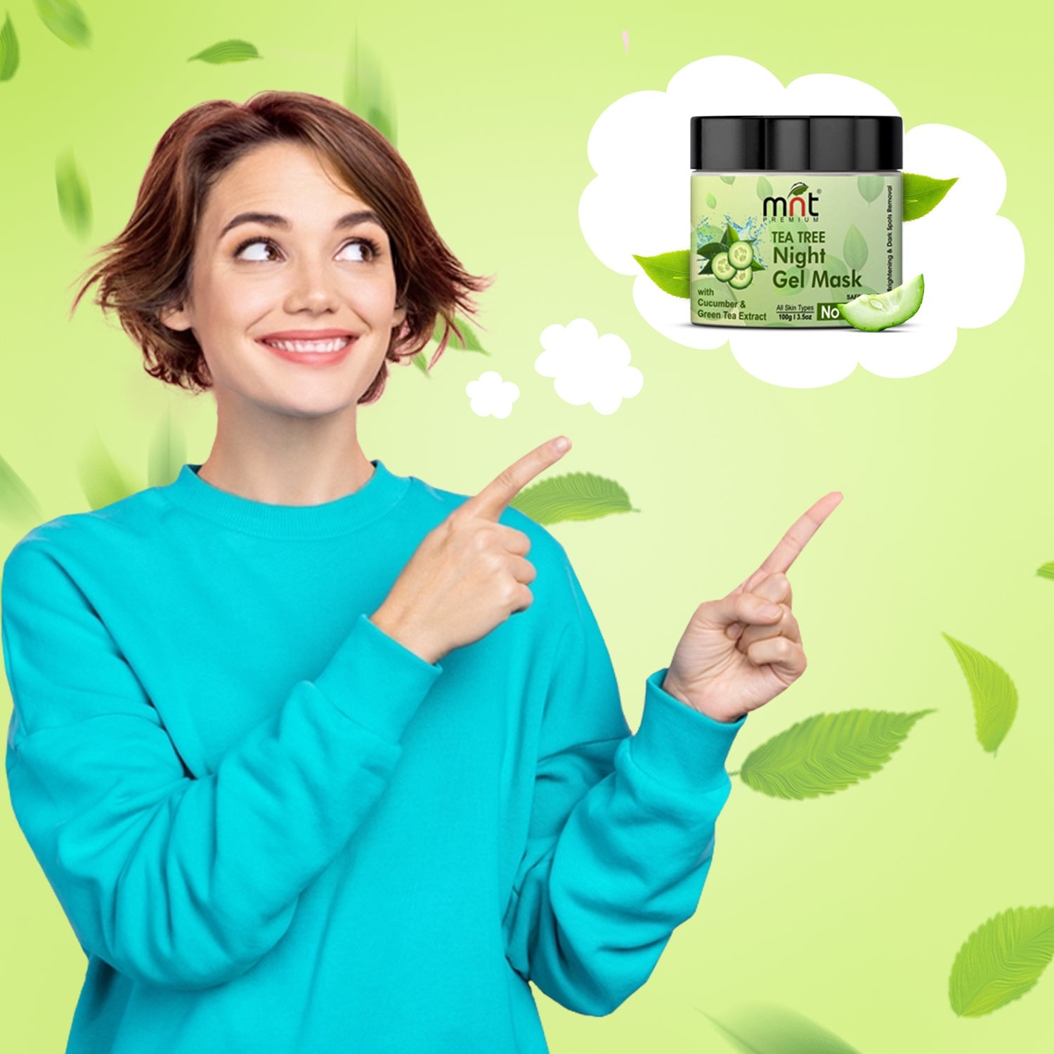 MNT Tea Tree Night Gel Mask with Cucumber & Green Tea Extract for All Skin Types Skin Brightening| Dark Spot Removal, 100g